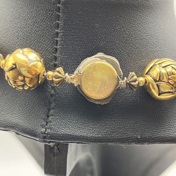 Vintage 1940s Gold Tone Textured Rose Bud Ball Bead Necklace 21" Floral MCM - Picture 6 of 6